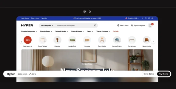 Hyper Shopify Theme v1.3.3 + v1.3.2 Free Download hyper shopify theme nulled