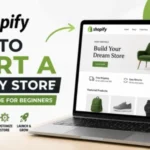 How to start a Shopify store step by step in 2026 with a professional ecommerce website design displayed on a laptop screen.